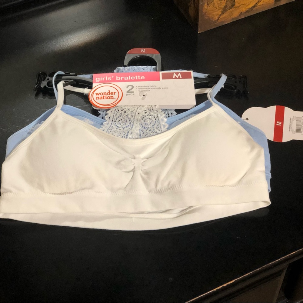 Wonder Nation White and Blue Wireless Bra with Smooth Fabric